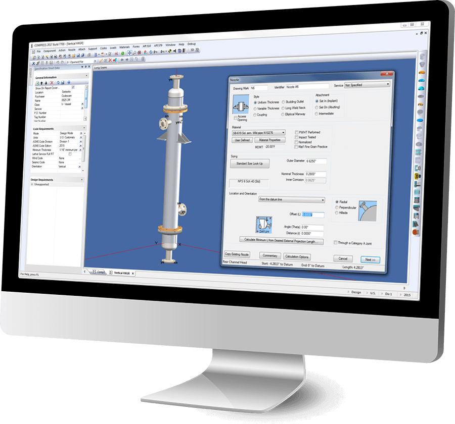 Design Mode Sizes Pressure Vessel Components | Codeware