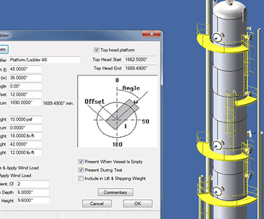 Pressure vessel attachments in COMPRESS include platforms, ladders, insulation, piping, clips, and lugs